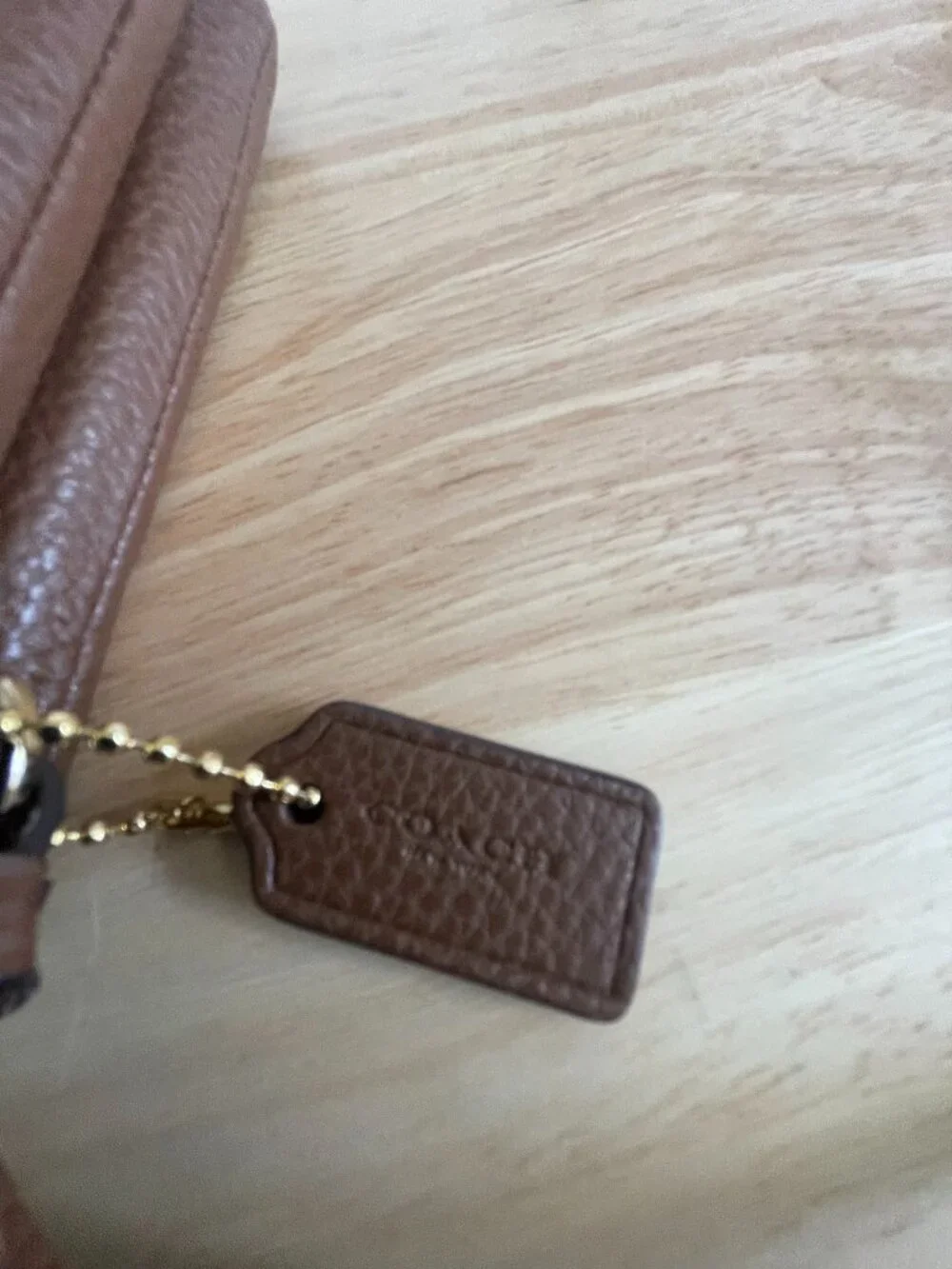 Coach Brown Pebble Leather Double Zip Wristlet Wallet F87587